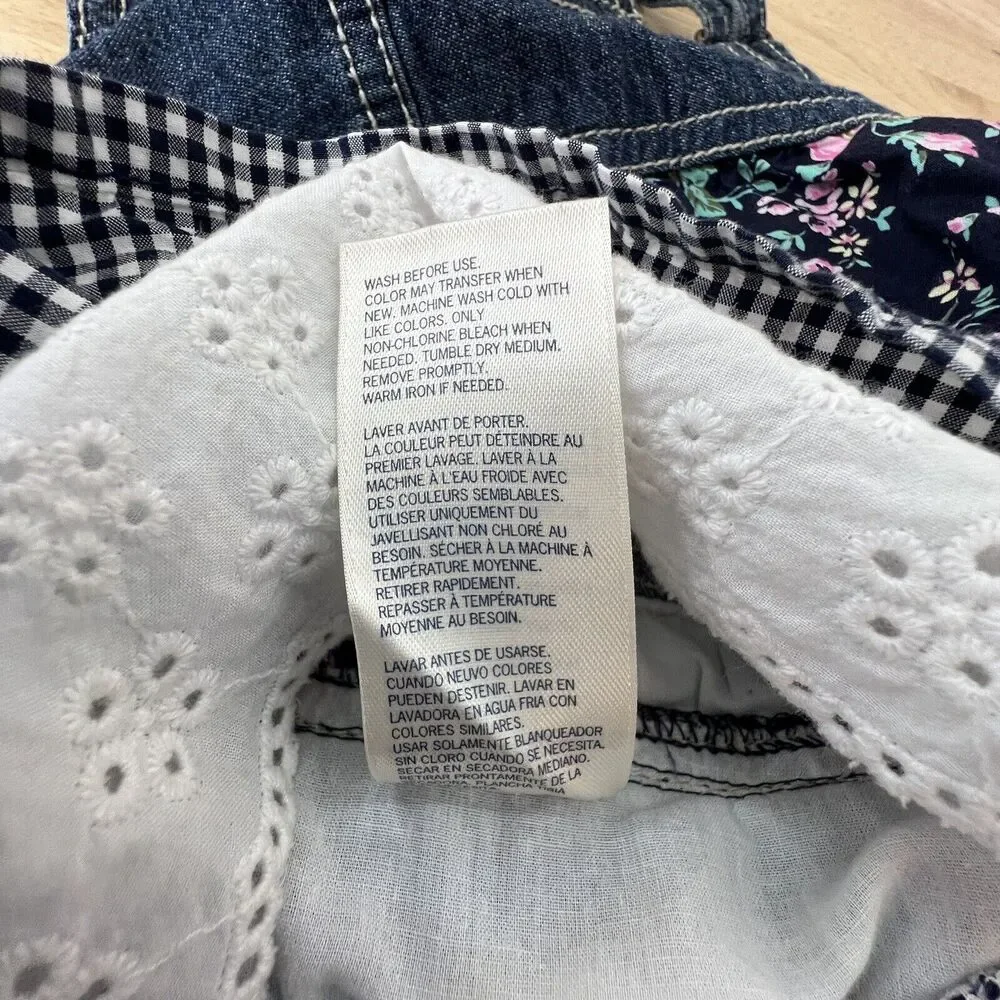 Oshkosh B'gosh Denim Dress Layered Floral Gingham Eyelet Layers‎ 18 months